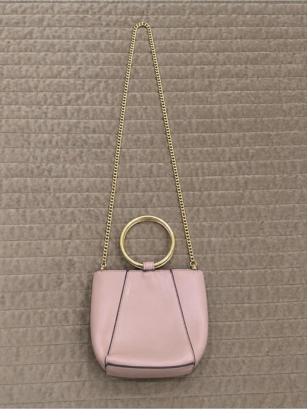 Blush Pink Crossbody Bag with Gold Ring Handle and Chain Strap